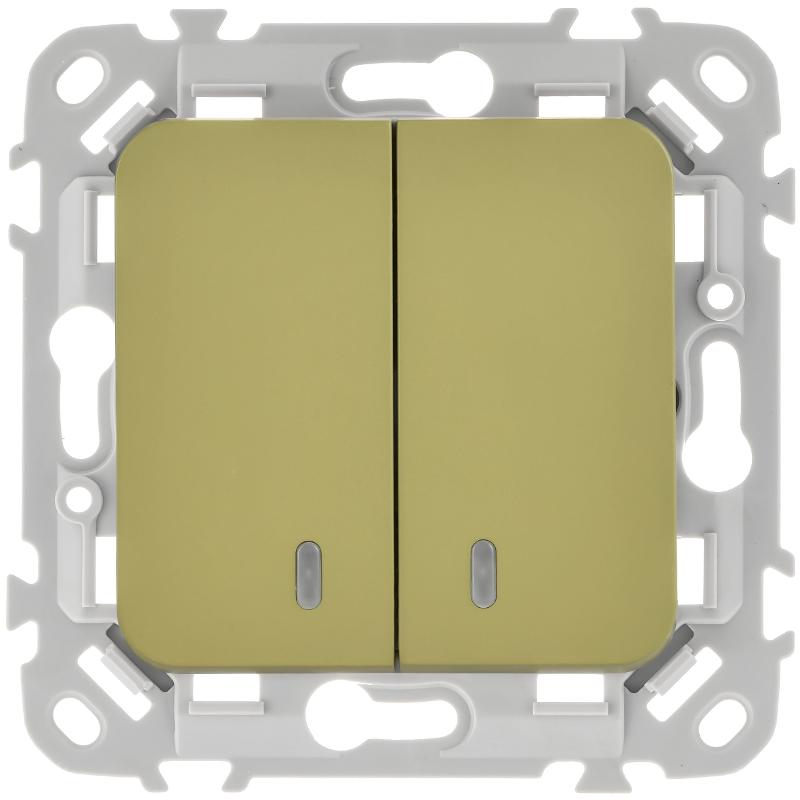 FLITE Выключатель 2-клавишный с индикацией 10А ВС12-1-1-ФлО оливковый | FI-V20-1-10-1-K26 | IEK — миниатюра 2
