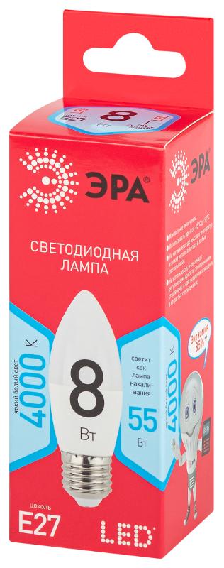 Лампа светодиодная RED LINE LED B35-8W-840-E27 R E27 / Е27 8 Вт свеча нейтральный белый свет | Б0050695 | ЭРА — миниатюра 5