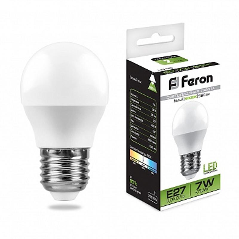 Лампа светодиодная LB-95 (7W) 230V E27 4000K G45 | 25482 | FERON — миниатюра 1