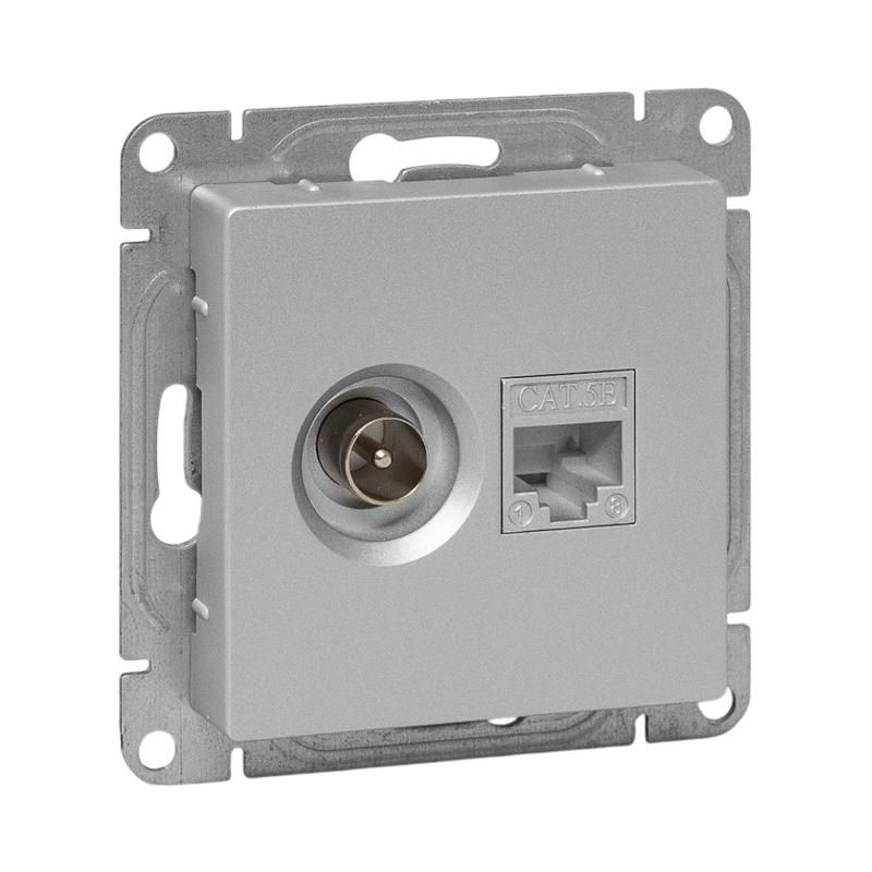 Механизм розетки TV+RJ45 (cat5), алюминий Эпика EKF | UP1-SOA-TV+RJ | EKF — EKF