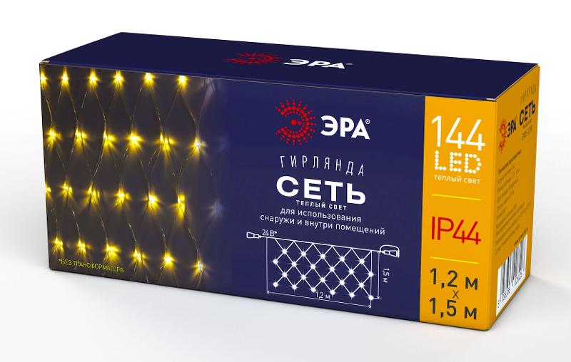 Гирлянда светодиодная  Сеть 1,2м*1,5м теплый свет, ENOS-01B   24V, IP44 (60/720) | Б0041909 | ЭРА — миниатюра 1