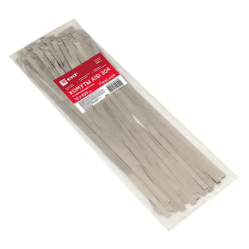 Хомут AISI 304 из нержавеющей стали, 12x520 (100 шт.) FlexLock PROxima|plc-fl-tss-304-12x520|EKF — миниатюра 3