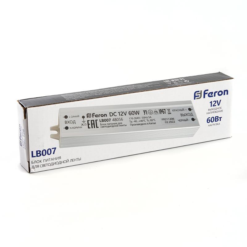 Трансформатор электронный для светодиодной ленты 60W 12V IP67 (драйвер), LB007 FERON | 48056 | FERON — миниатюра 6