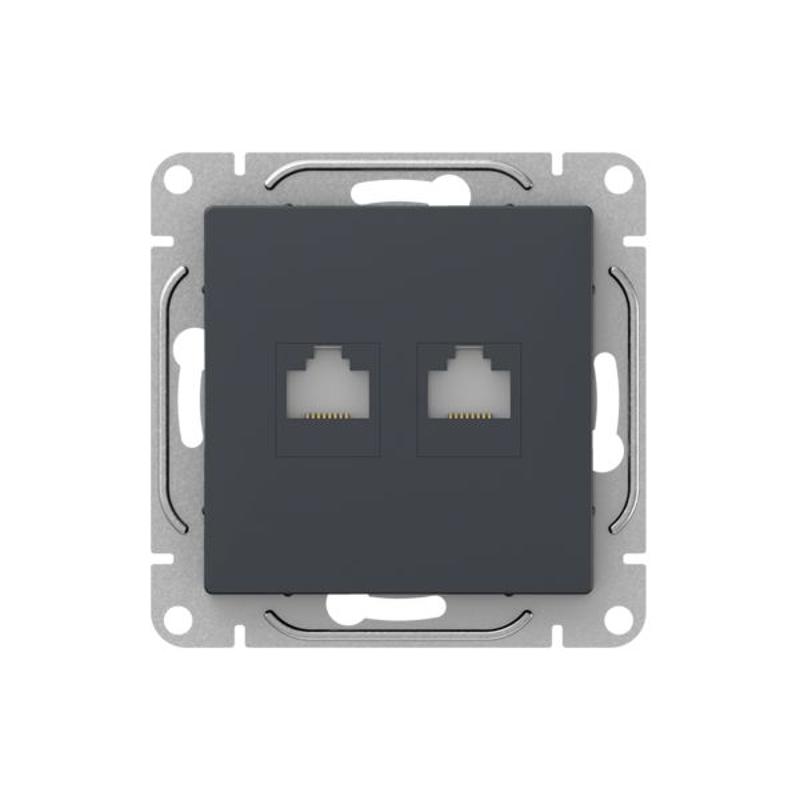 Механизм розетки RJ45 - 2шт, (cat6), графит Эпика  |UP1-SOG-2RJ45-6| EKF — EKF