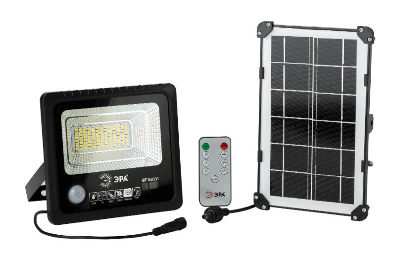 Прожектор светодиодный уличный на солн. бат. 50W, 360 lm, 5000K, с датч. движения, ПДУ, IP65 (10 | Б0049546 | ЭРА — миниатюра 1