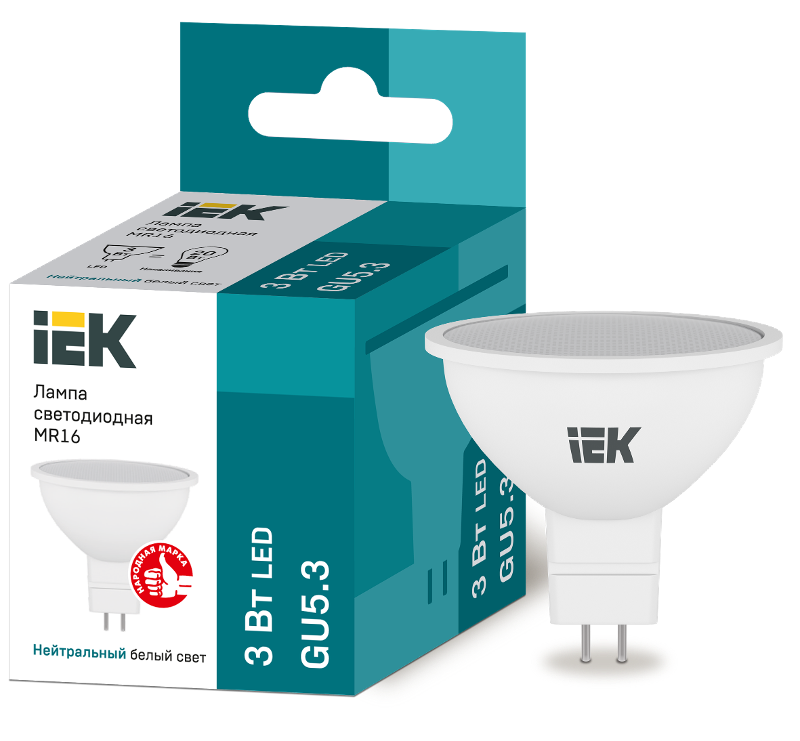 Лампа светодиодная LED 3Вт GU5.3 220В 4000К MR16 софит | LLE-MR16-3-230-40-GU5 | IEK — миниатюра 2
