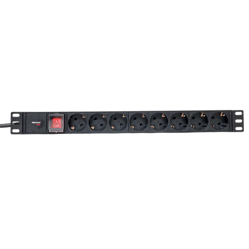 Блок розеток PDU TERACOM PRO 19" 1U 16А/250В 8 розеток Schuko 2 метра сечение 3x1,5 мм2 | TRP-HPD-LS-16A-8SH-2MSH | EKF — миниатюра 9