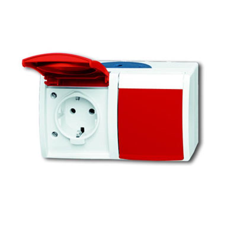 Розетка 16А 250В IP44, двойная, для открытого монт., c красной крышкой, серия ocean, цвет серый/сине-зелёный | 2084-0-0700  | 2CKA002084A0700 | ABB — ABB