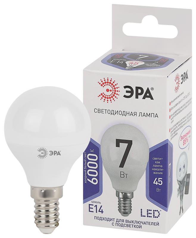 Лампа светодиодная LED 7Вт Е14 6000К smd P45-7W-860-E14 | Б0031401 | ЭРА — миниатюра 1