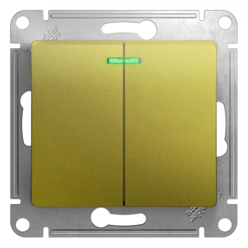 Glossa Фисташковый Выключатель 2-клавишный с подсветкой, сх.5а, 10AX | GSL001053 | SE — Systeme Electric