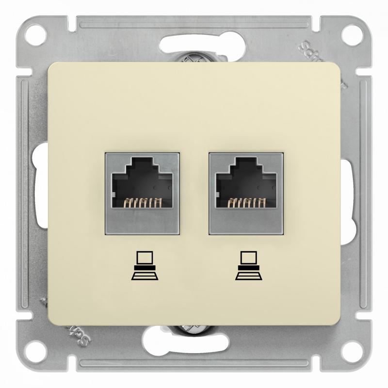 Glossa Бежевый Розетка 2-ая компьютерная RJ45+RJ45, кат.5E | GSL000285KK | SE — Systeme Electric