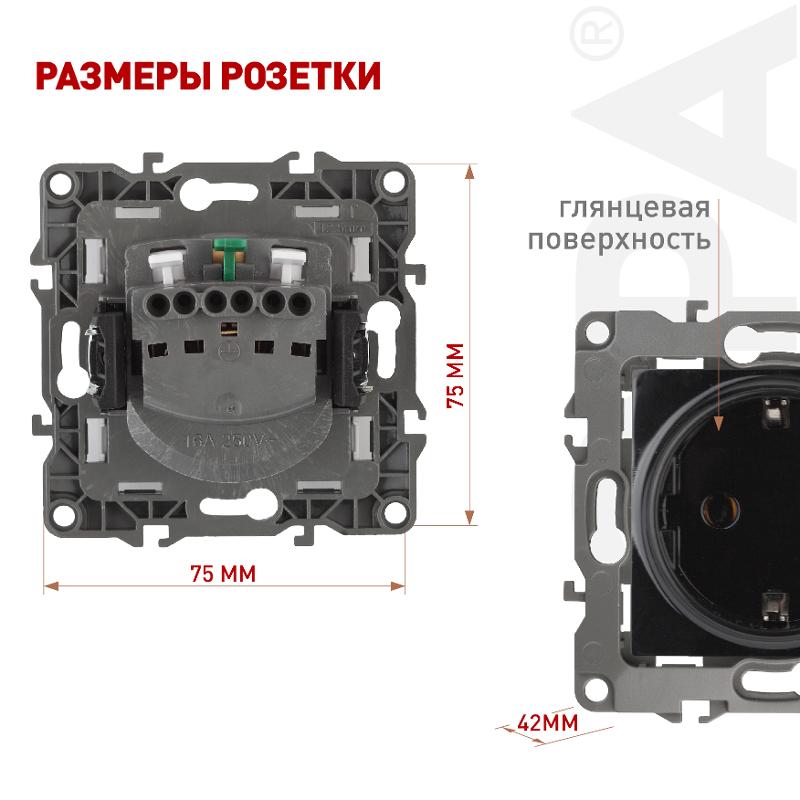 Розетка 12-2101-06 с заземлением, 16АХ-250В, чёрный — миниатюра 2