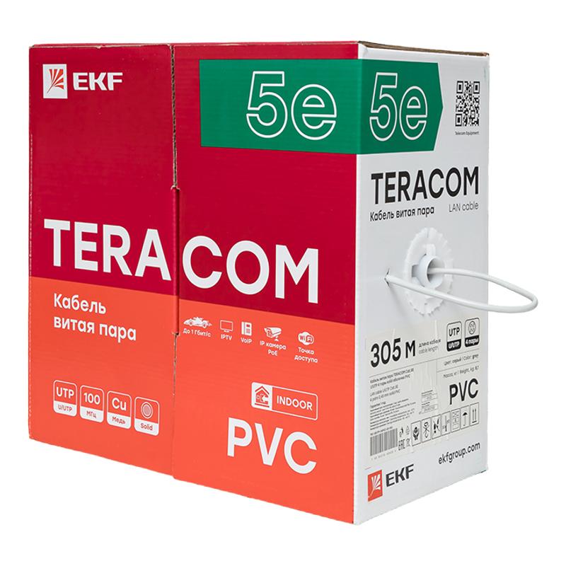 Кабель витая пара TERACOM PRO Cat.5E U/UTP 4 пары solid 24AWG цвет серый упак. 305м | TRP-5EUTP-04PVC-GY-IN3 | EKF — миниатюра 4