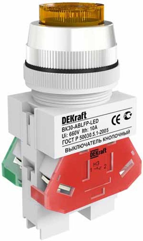 Выкл. кноп. ABLFP 30 мм Цвет:ЖЕЛТЫЙ LED 220В ВK-30  | 25049DEK | DEKraft — DEKraft
