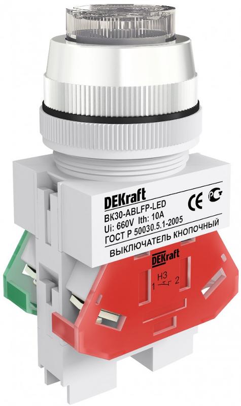 Выкл. кноп. ABLFP 30 мм Цвет:БЕЛЫЙ LED 220В ВK-30  | 25050DEK | DEKraft — фото 1 | Sento