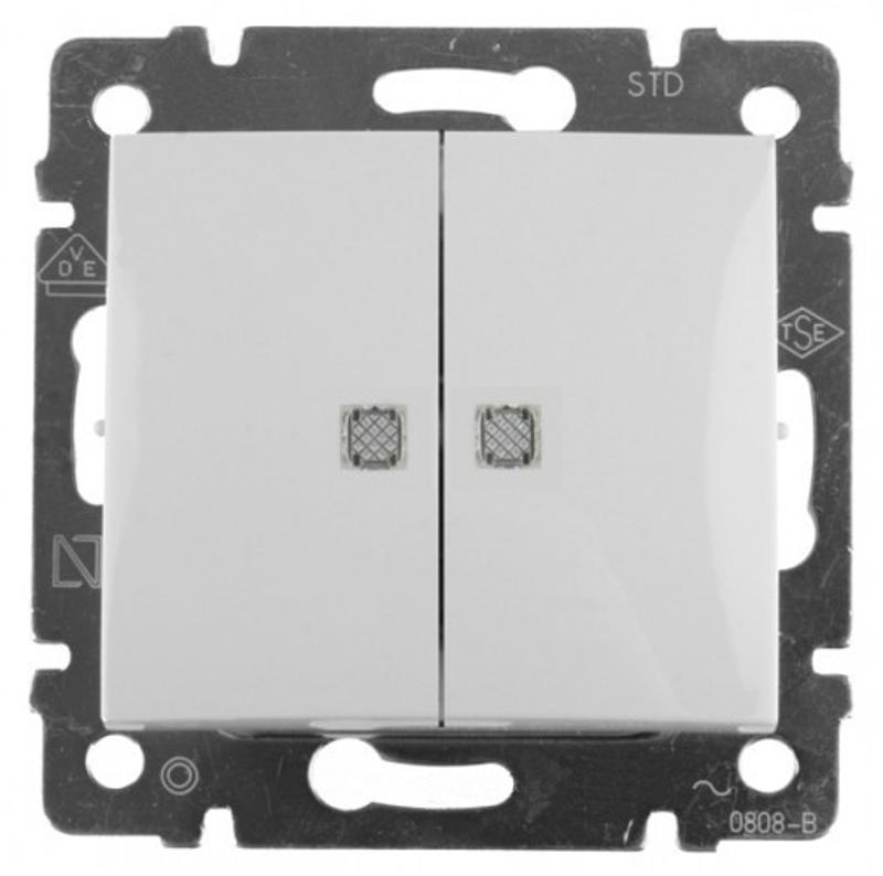 Valena DIY Белый Выключатель 2-х клавишный c подсветкой — миниатюра 2