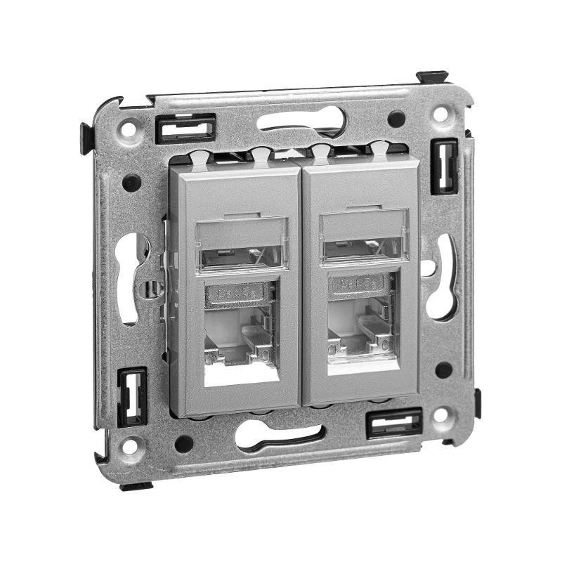Компьютерная розетка RJ-45 в стену, кат.5e двойная экранированная,"Avanti", "Закаленная сталь" | 4404364 | DKC — миниатюра 2