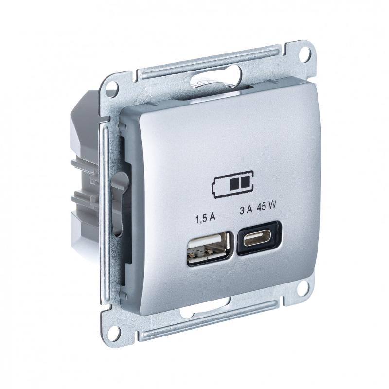 Glossa Алюминий USB Розетка A + тип-C 45W высокоскор.заряд. QC PD | GSL000329 | SE — Systeme Electric
