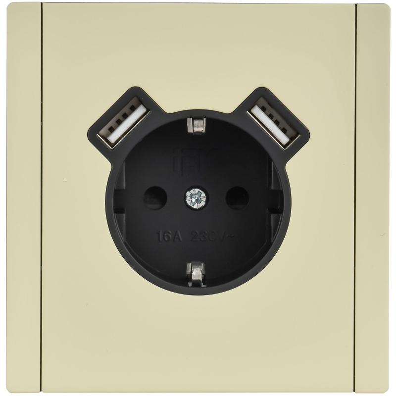FORTE&PIANO Розетка с заземлением со шторками в/к 16А USB A+A 3,1А FP845M металл серый сланец  | FP-R14-16-U21-D31-M-K41 | IEK — миниатюра 2