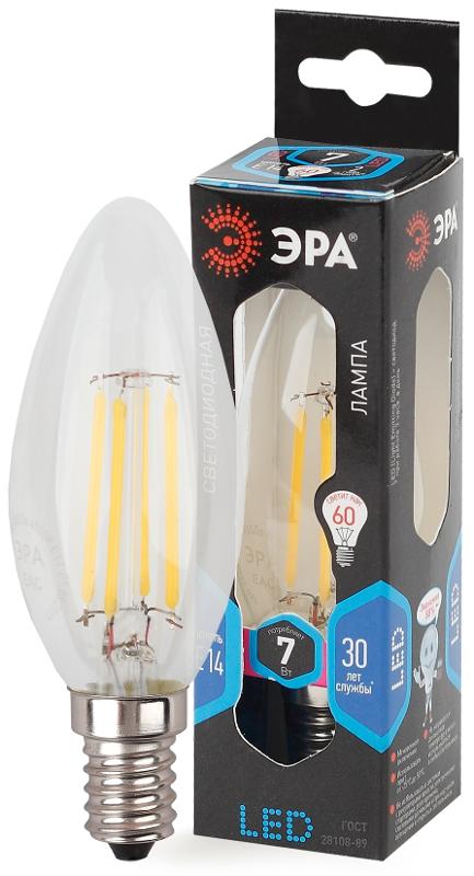 Лампа светодиодная F-LED B35-7W-840-E14 (филамент, свеча, 7Вт, нейтр, E14) | Б0027943 | ЭРА — миниатюра 1