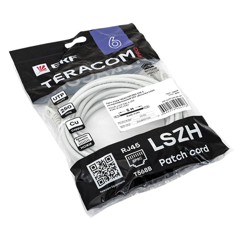 Патч-корд TERACOM PRO Cat.6 экранированный UTP оболочка LSZH серый (5,0м) | TRP-6UTP-LSH-5M-GY | EKF — миниатюра 4