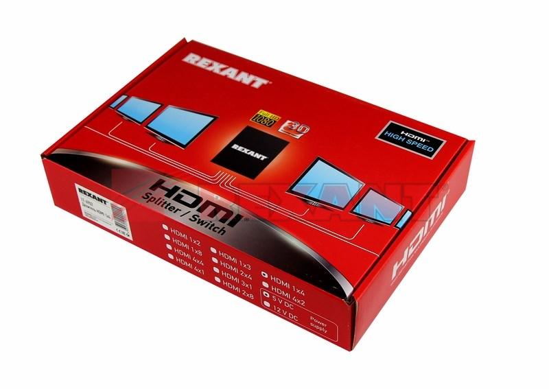 Делитель гнездо HDMI на 4 гнезда HDMI, металл | 17-6902 | REXANT — миниатюра 2