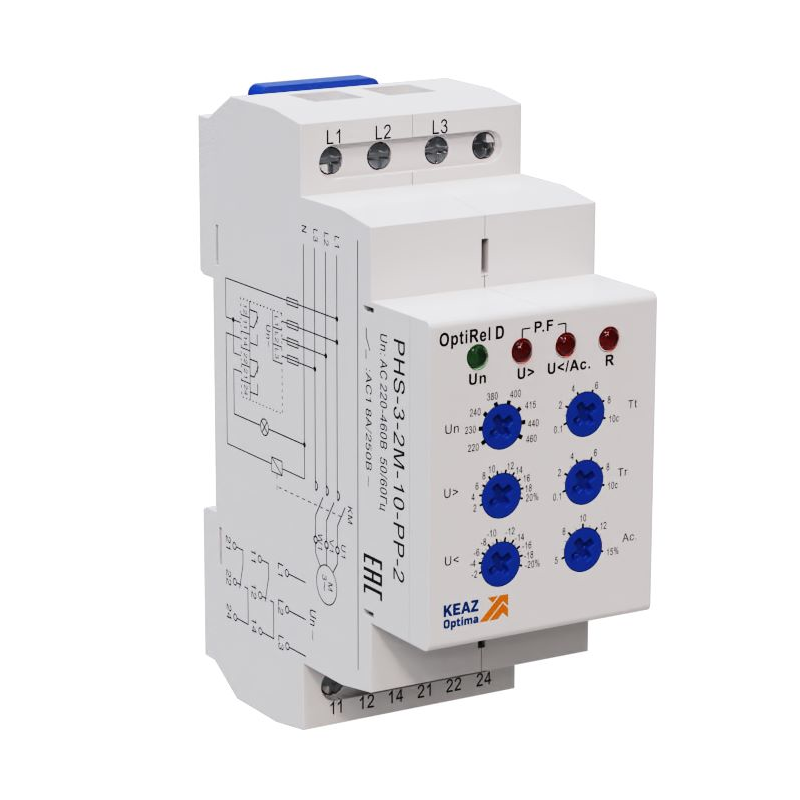 Реле контроля фаз OptiRel D PHS-3-2M-10-PP-2 универсальное 3Ф 2СО | 332003 | КЭАЗ — КЭАЗ (Курский электроаппаратный завод)