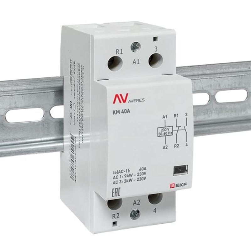 Контактор модульный КМ 40А 1NC+1NO 230VAC (2 мод.) AVERES | km-av-2-40-11-230V | EKF — миниатюра 2