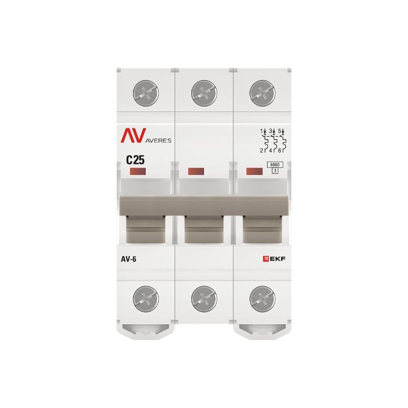 Выключатель автоматический трехполюсный AV-6 25А C 6кА AVERES | mcb6-3-25C-av | EKF — миниатюра 7