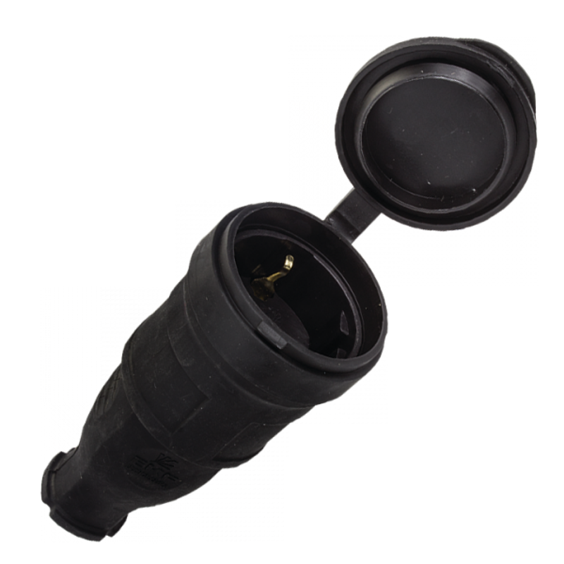 Розетка переносная с защитной крышкой каучуковая 230В 2P+PE 16A IP44 EKF PROxima | RPS-012-16-230-44 | EKF — EKF