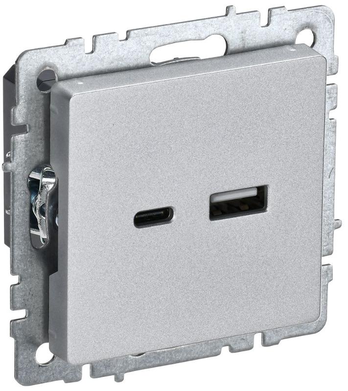 BRITE Розетка USB A+C 18Вт РЮ11-1-БрА алюминий | BR-U22-018-K47 | IEK — миниатюра 1
