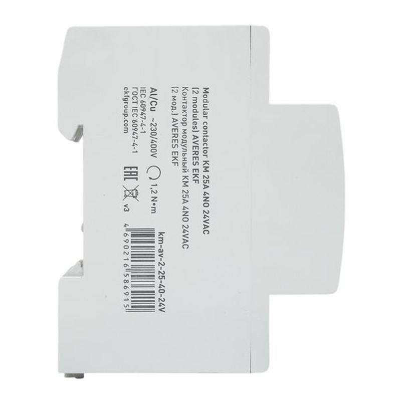 Контактор модульный КМ 25А 4NO 24VAC (2 мод.) AVERES | km-av-2-25-40-24V | EKF — миниатюра 4
