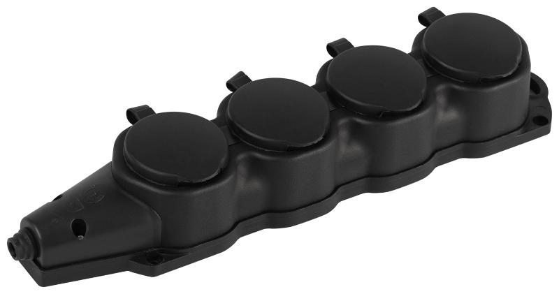 Колодка  KX-4e-B-IP44 каучуковая с заземлением 4 розетки 16A IP44 черная | Б0068394 | ЭРА — ЭРА (Энергия света)