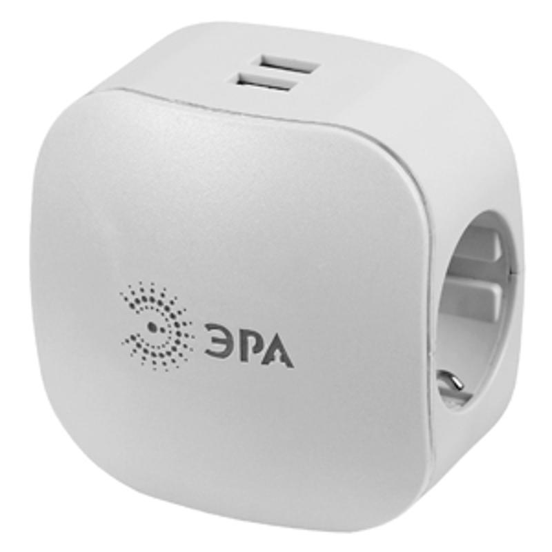 Тройник SP-3e-USB-2A  3гн 220V + 2xUSB 2000mA, c заземл, со шт (белый) (6/36/864) |Б0015243 | ЭРА — ЭРА (Энергия света)