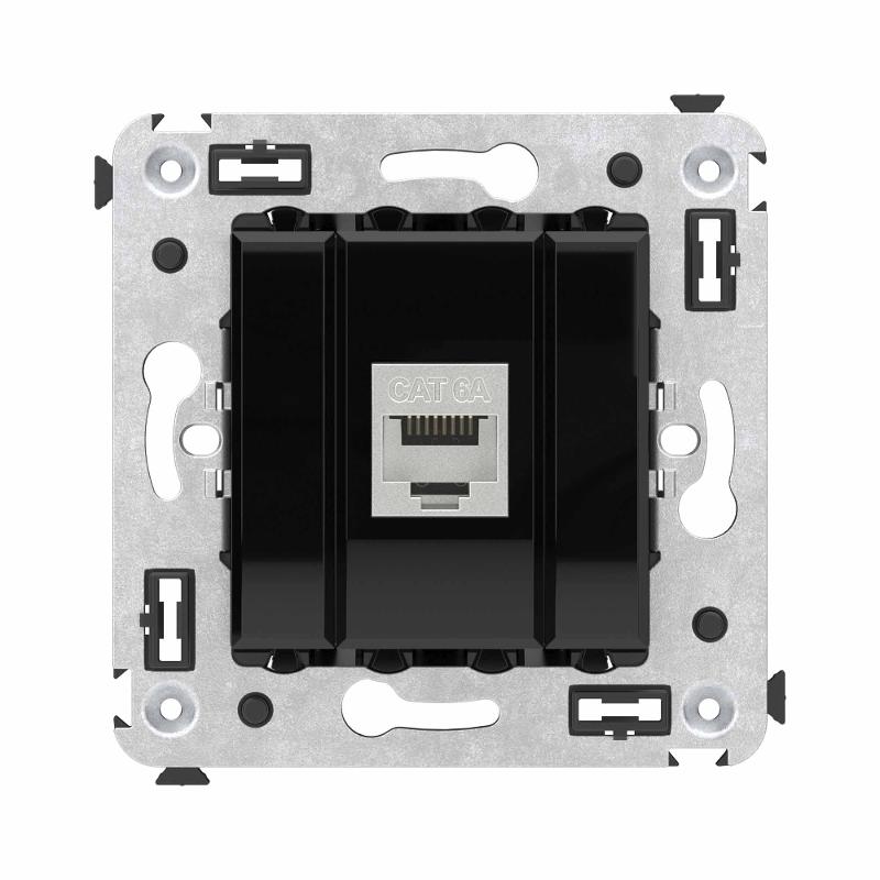 Компьютерная розетка RJ-45 без шторки в стену, кат.6А одинарная экранированная, "Avanti", "Черный квадрат" | 4402773 | DKC — DKC (ДКС)