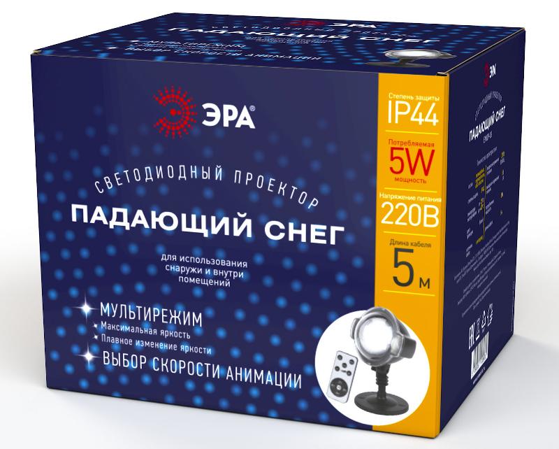 Проектор светодиодная  Падающий снег мультирежим холодный свет,  ENIOP-03 , 220V, IP44 (12/72) | Б0041644 | ЭРА — миниатюра 1