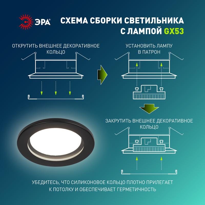 Светильник встраиваемый  влагозащищенный  KL95 SBK SET 5 GX53 IP44 черный набор 5шт | Б0070921 | ЭРА — миниатюра 3