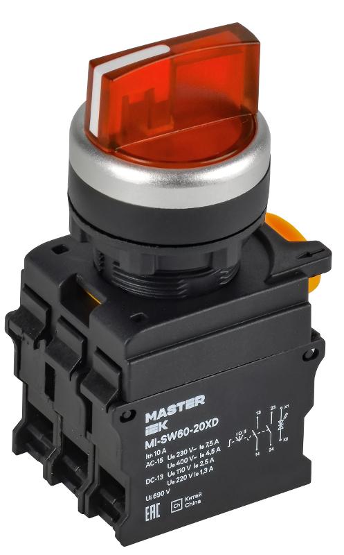 Переключатель с подсветкой 3 полож. 2NO красный MASTER | MI-SW60-20XD-4-14-3-K04 | IEK — IEK (ИЭК)