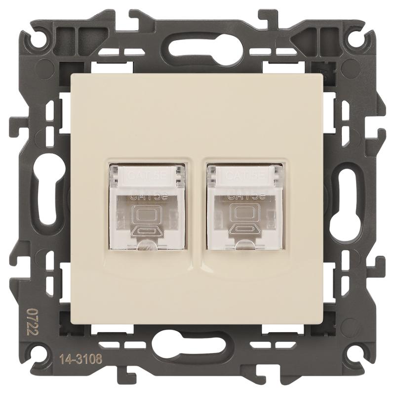 14-3108-02 Розетка 2хRJ45, IP20, сл.кость | Б0034309 | ЭРА — миниатюра 1