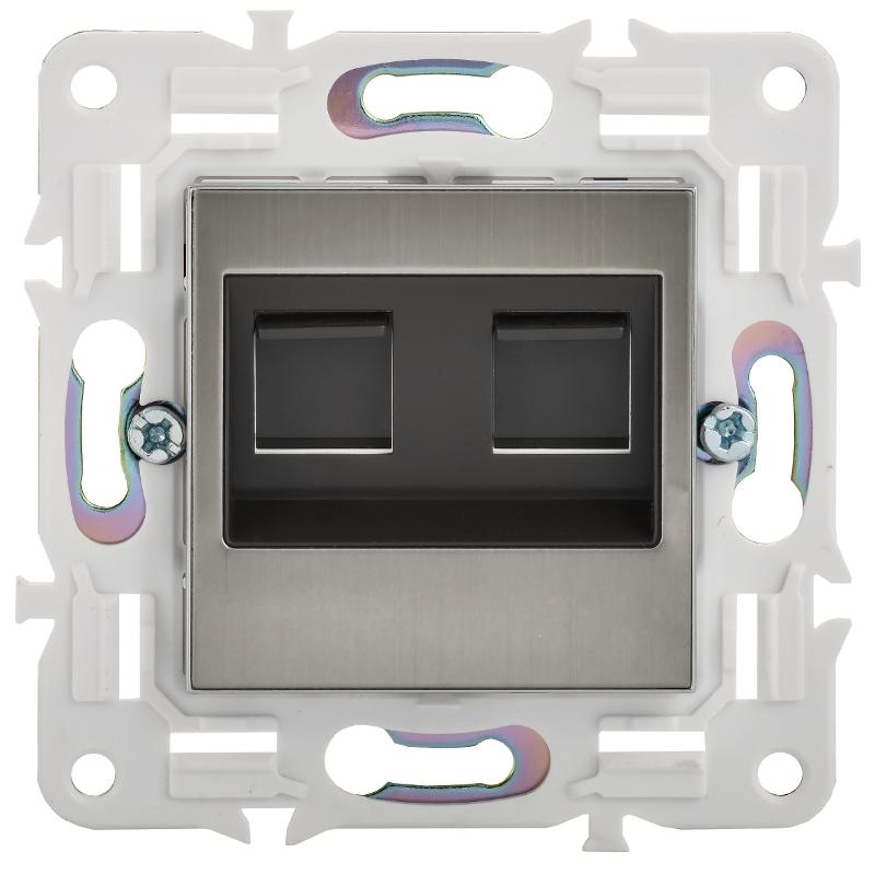 SKANDY Розетка компьютерная 2-местная RJ45 кат.6 SK-K04N никель | SK-K20-2-K50 | IEK — миниатюра 2