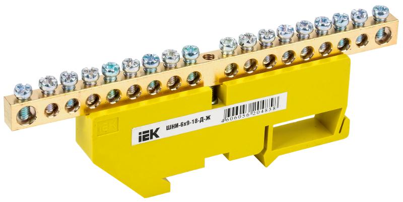 Шина PE "земля" на DIN-изоляторе ШНИ-6х9-18-Д-Ж | YNN10-69-18D-K05 | IEK — IEK (ИЭК)