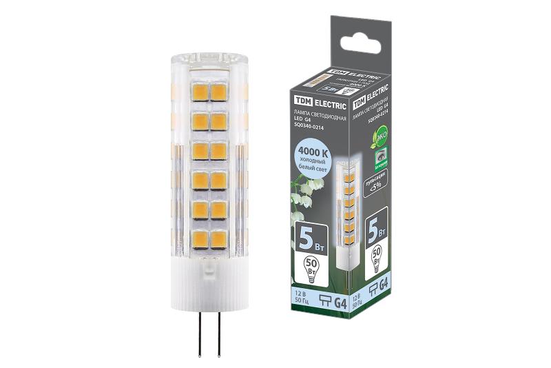 Лампа светодиодная G4-5 Вт-AC/DC 12 В-4000 К, SMD, 16x57 мм | SQ0340-0214 | TDM — фото 1 | Sento