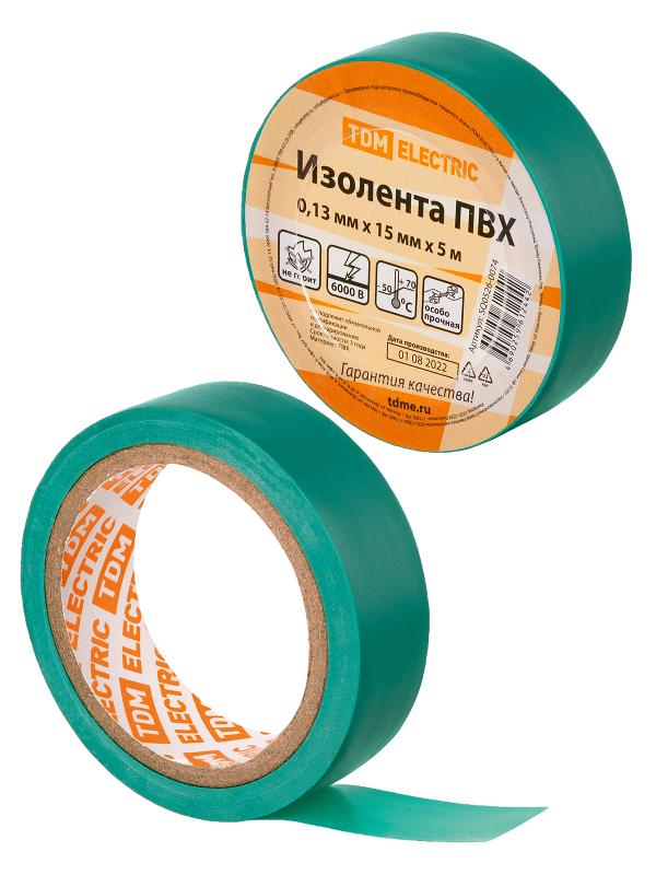 Изолента ПВХ 0,13х15мм Зеленая 5м | SQ0526-0074 | TDM — TDM ELECTRIC