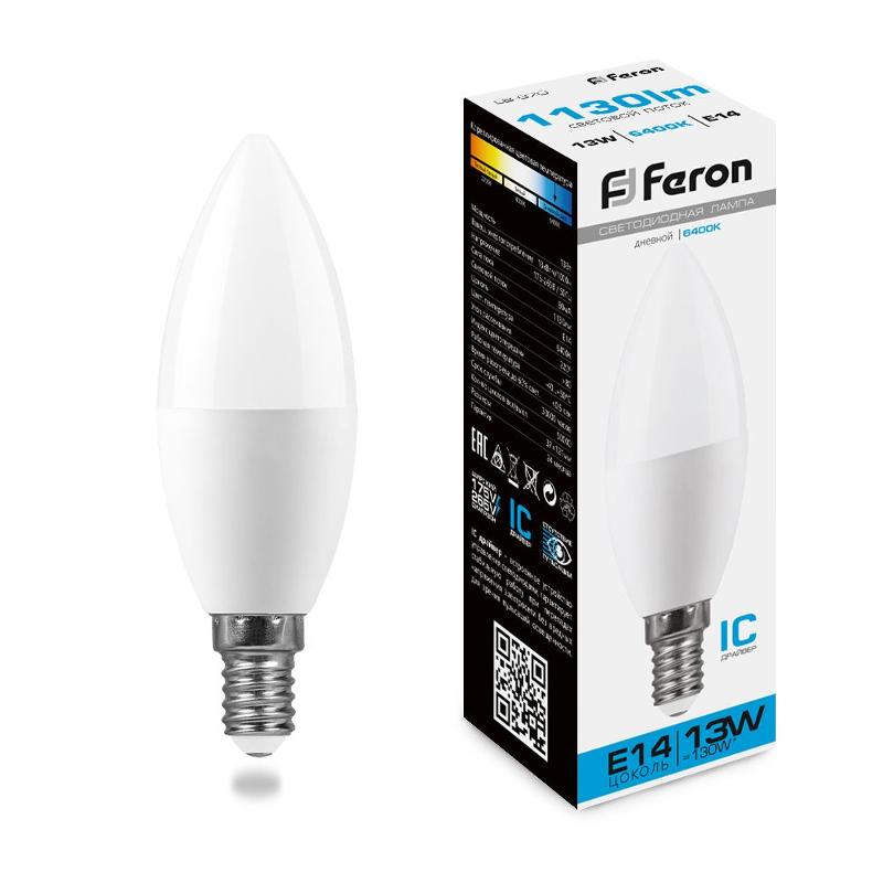 Лампа светодиодная, (13W) 230V E14 6400K С37, LB-970 | 38109 | FERON — миниатюра 1
