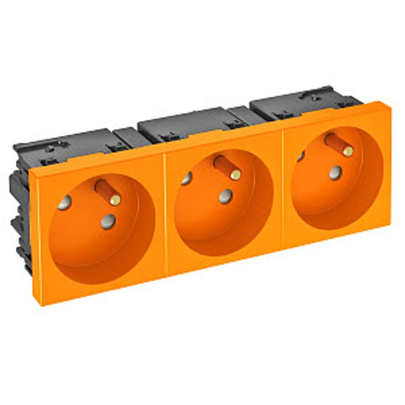 Розетка тройная 33° Modul45connect, франц. стандарт, 250 В, 16A (оранжевый) (STD-F3C ROR3) | 6120694 | OBO Bettermann — миниатюра 2