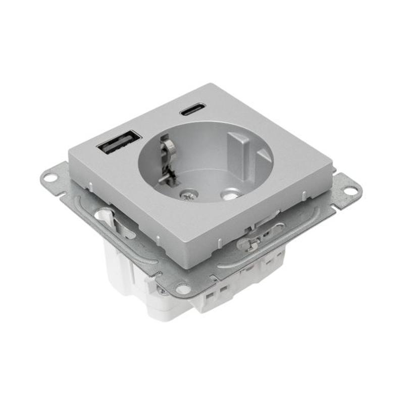 Механизм розетки с USB-A+С - 2шт, 16А, с заземлением, со шторками, белый Эпика | UP1-SOW-111-USBA+USBC | EKF — миниатюра 11