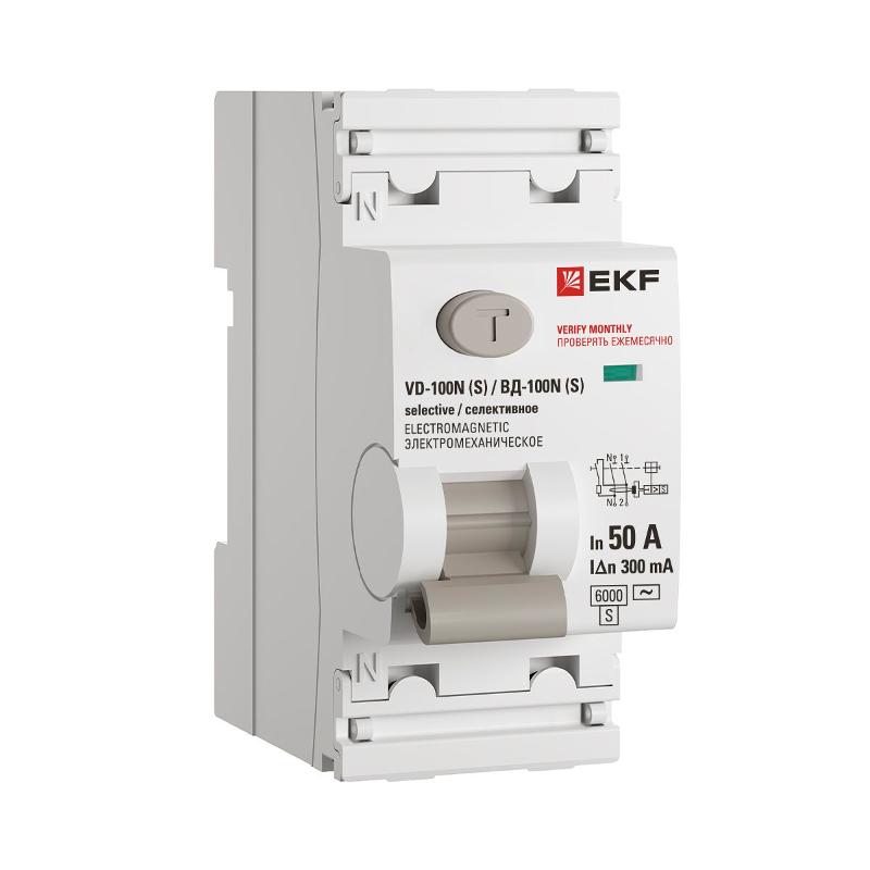 Выключатель дифференциального тока ВД-100N (S) 2P 50А 300мА тип AC эл-мех 6кА PROXIMA EKF | E1026MS50300 | EKF — EKF