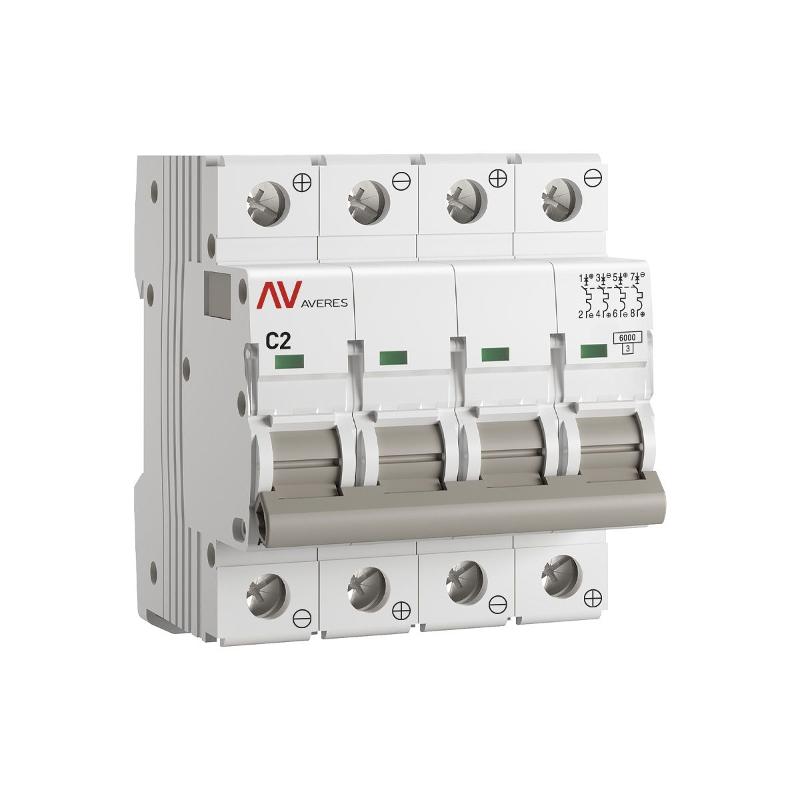 Выключатель автоматический четырехполюсный AV-6 DC 2А C 6кА AVERES | mcb6-DC-4-02C-av | EKF — EKF