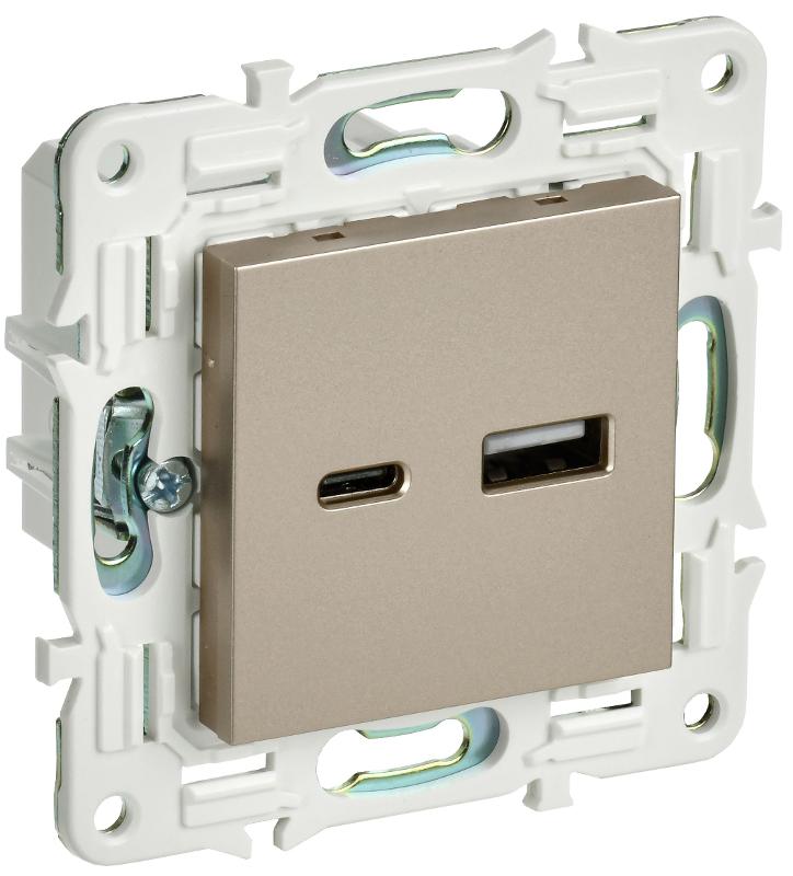 SKANDY Розетка USB A+C 18Вт SK-R13Sh шампань | SK-U22-018-K37 | IEK — миниатюра 1