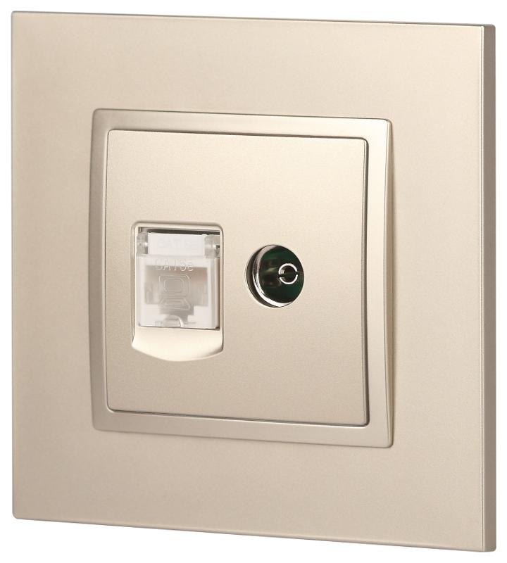 14-3110-04 Розетка RJ45+TV, IP20, шампань | Б0034317 | ЭРА — миниатюра 2